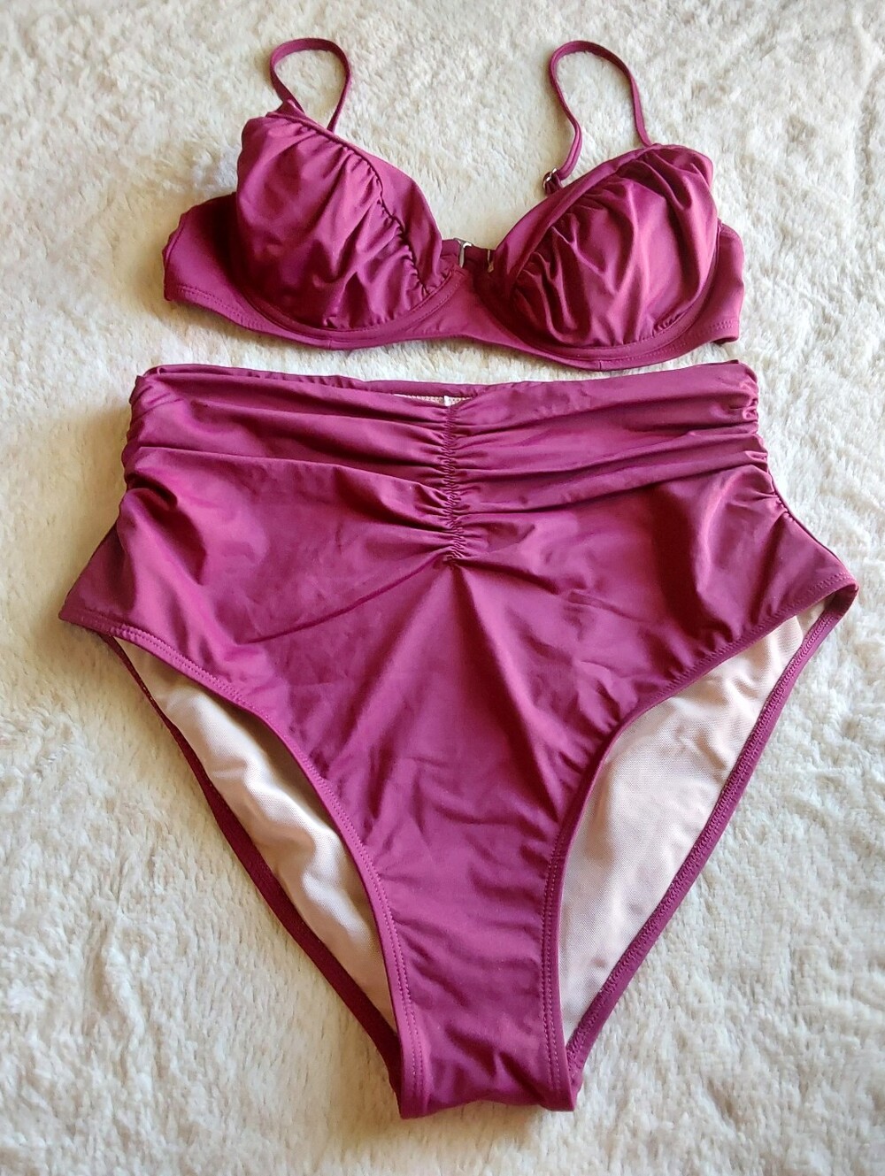 🌺 NWT Cupshe Slim & Sculpt High-Waisted Bikini Set in Deep Berry